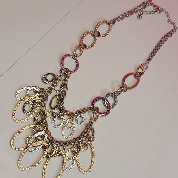 Chicos Statement Necklace Layered Chain Link Mixed Tone 20" - Picture 7 of 7